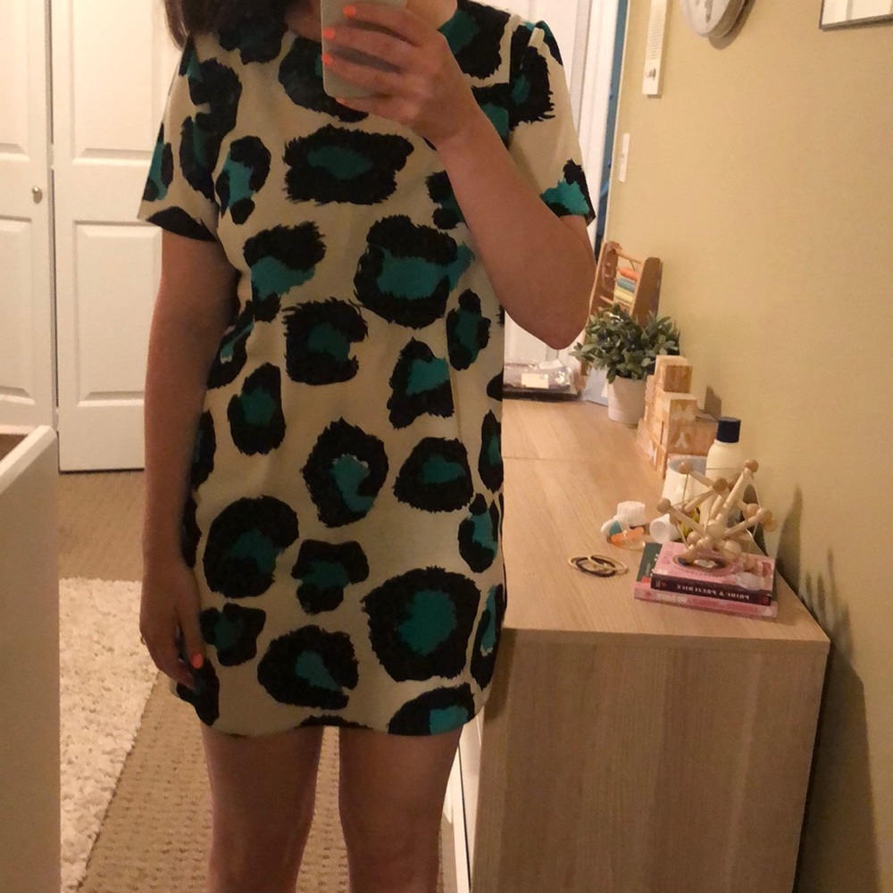 Green and black leopard print dress